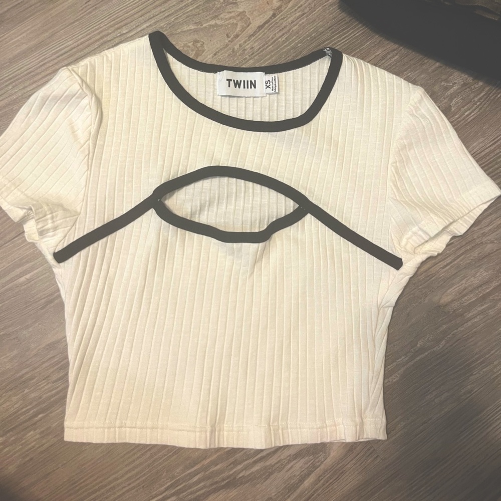 Boob Window White Trimmed Crop Top